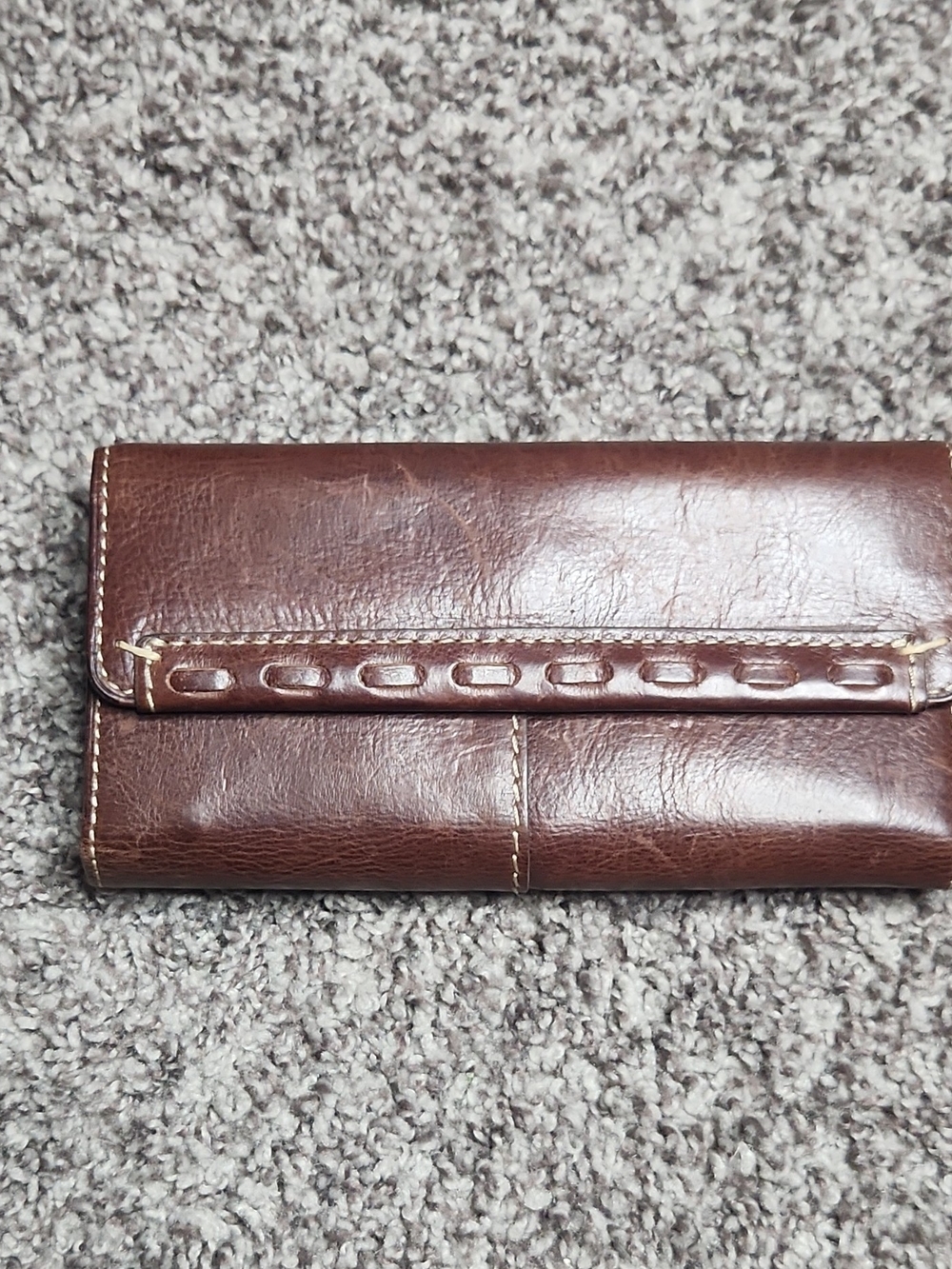 Fossil Brown Leather Trifold Wallet with Embossed Flap. Vintage